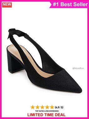 Faux Suede Pointed Toe Slingback Block Heel Pumps with Bow